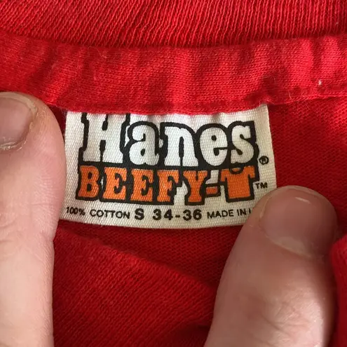VINTAGE Christmas Tshirt Santa Sz Small Single Stitch Short Sleeve Hanes Beefy T Red
