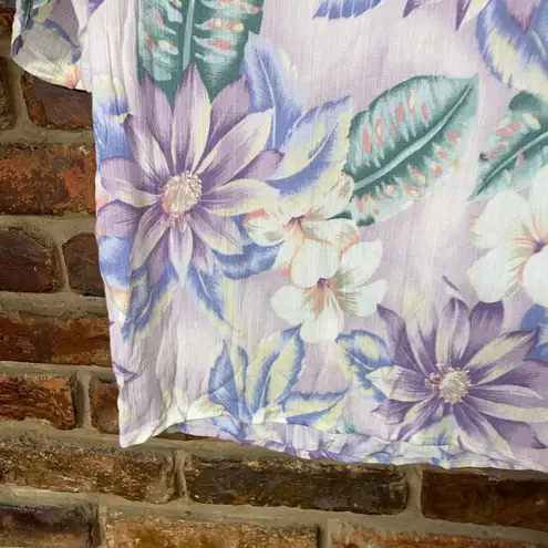 Jaclyn Smith Vintage Purple Floral Short Sleeve Blouse Shoulder Pads Size Medium