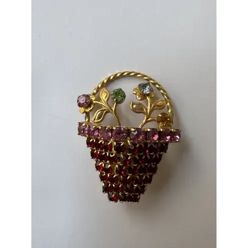 Lot Of 7 Various Gold Tone Embellished Vintage Brooches Costume Gems Working Pin