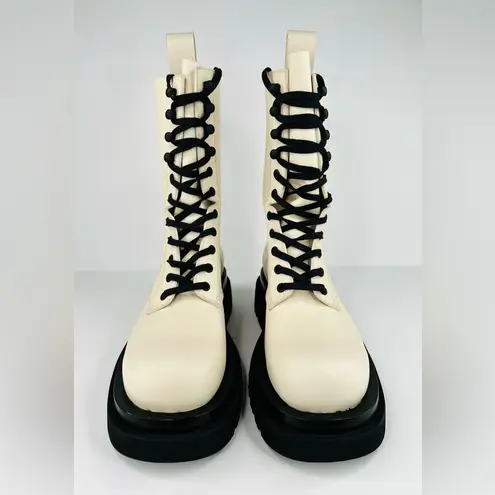 Bottega Veneta Lug Boot Military Calf Leather Lace-up White Combat Boots EU 39.5
