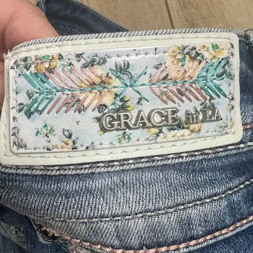 GRACE IN LA Jeans Straight Cropped Embellished Size 27