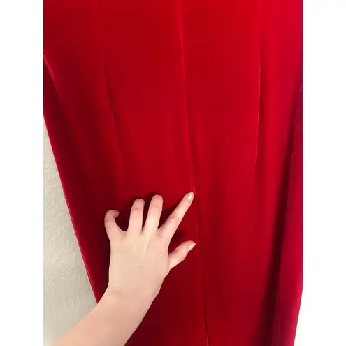 Vintage 90s Sz 4 Red Velvet Rhinestone Empire Waist Cap Sleeve Maxi Dress Gown