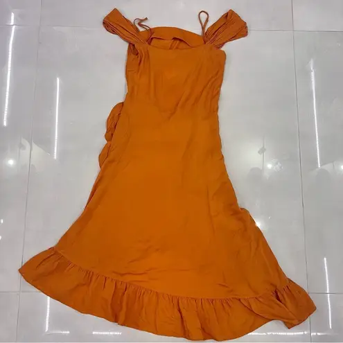 Maje Routila Wrap-Effect Cold-Shoulder Ruffled Broadcloth Dress - Orange