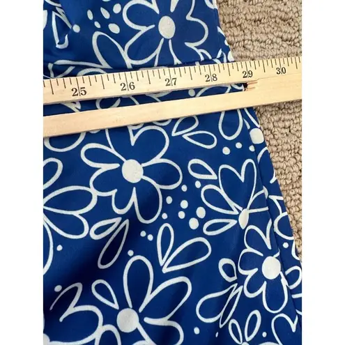 Lounge Vintage Womens 1X Top MuuMuu Shirt Short Sleeve Hawaiian Blue Floral