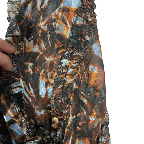 House of Harlow 1960 Revolve Metallic Abstract Puff Sleeve Blouse Brown Size L Size L