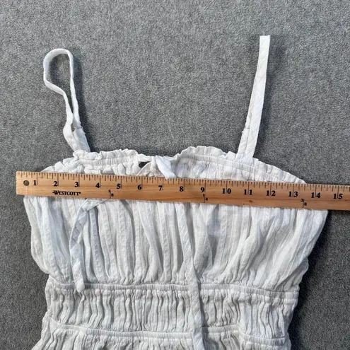 Prómesa Promesa White Gauzy Tank Top Size Medium Peplum Ruched Waist Keyhole Tie at Neck