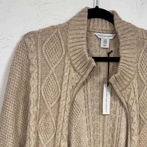 Cupcakes & Cashmere Tan Cable Knit Zip Short Sleeve Cardigan Sweater Womens M Size M
