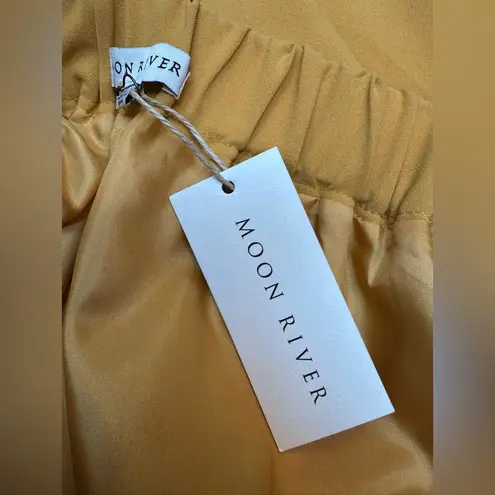 Moon River Anthropologie Bohemian Ruffle Mustard Yellow Midi Skirt Size L NWT