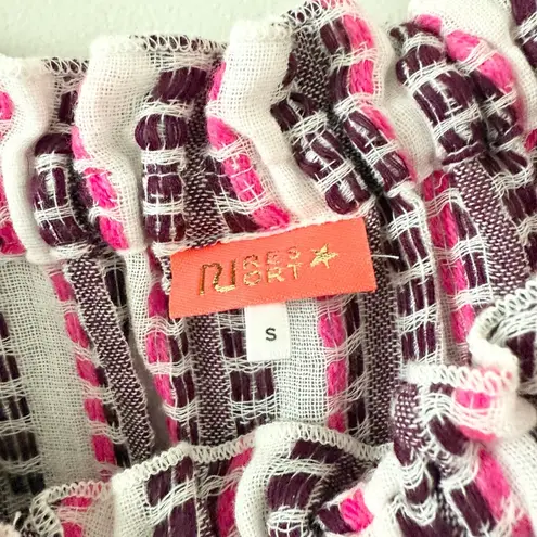 River Island Resort Cotton Gauze Beach Cover Up in White Maroon Pink - Size S