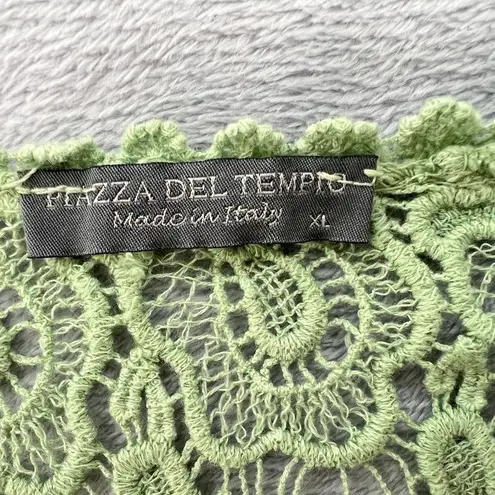 Piazza Del Tempo Lace Top Linen Blend Long Sleeve Crochet Detail Green Blouse XL