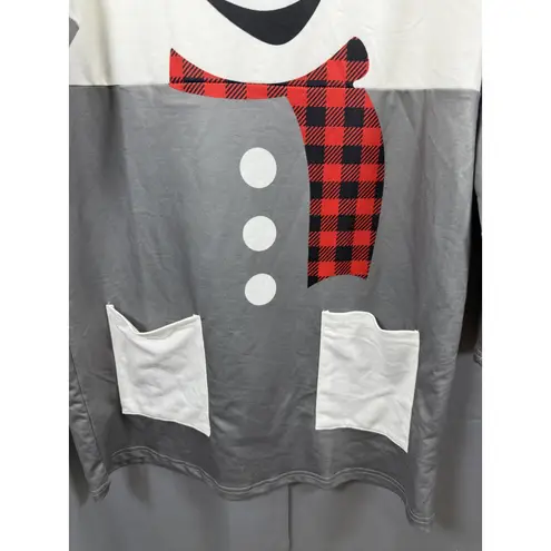 Snowman Tunic Shirt Womens Small Gray White Red Plaid Scarf Winter Holiday Top