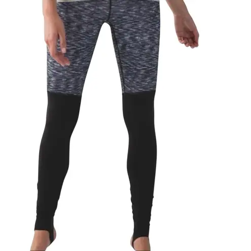 Lululemon Leggings Womens 10 Black Gray Heathered Stirrup High Rise Yoga Ruched