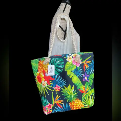 Tropical Island Sense Hawaiian Floral Beach Bag w/Pouch Green