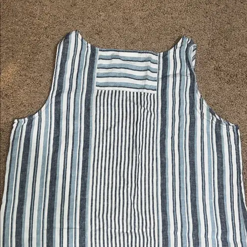 J. Jill Love Linen Nautical Multi Stripe Sleeveless Pullover Shift Dress Blue M Size M