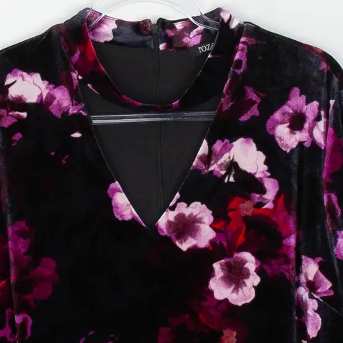 Roz & Ali Womens Whimsigoth Dark Floral Velvet Choker Dress Size 16 Black Ruffle