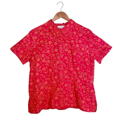 VTG 90s Y2K Red/Yellow Paisley & Floral Print Short Sleeve Button Front Shirt Red Size L