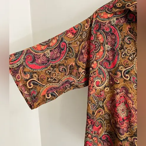 Vintage 70’s floral brown paisley retro wide sleeve button front shirt