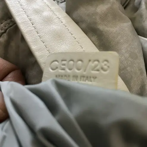 CELINE Triomphe Silver Nylon with Leather Handles and Trim Vintage EUC