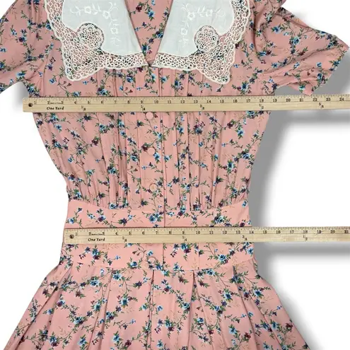 Karin Stevens Vintage 80s Floral Lace Collar Puff Sleeve Maxi Dress Pink 8