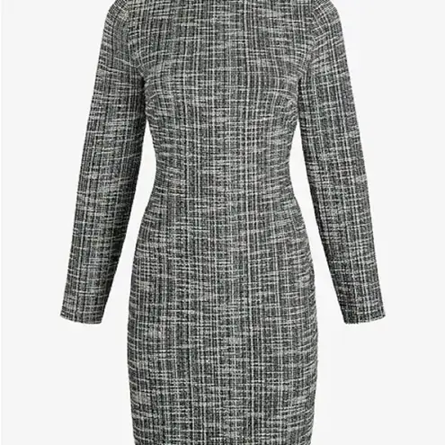 EXPRESS  Tweed Crew Neck Long Sleeve Mini Sheath Dress coctail classy bodycon