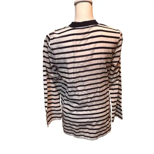 Saint Tropez West Navy White Stripe Cotton Tunic Top Split Neck Long Sleeve M Size M