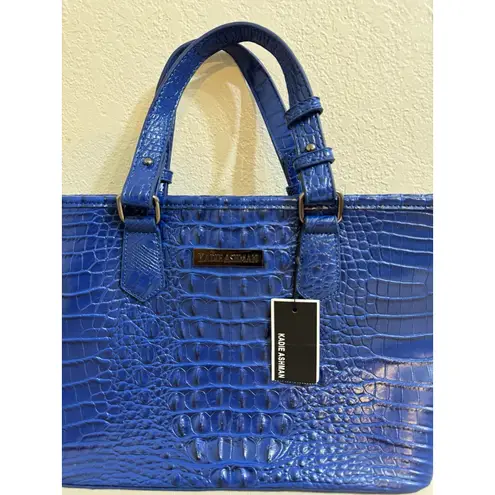 Kadie Ashman Blue Crocodile print Leather Satchel Crossbody Bag Top zip