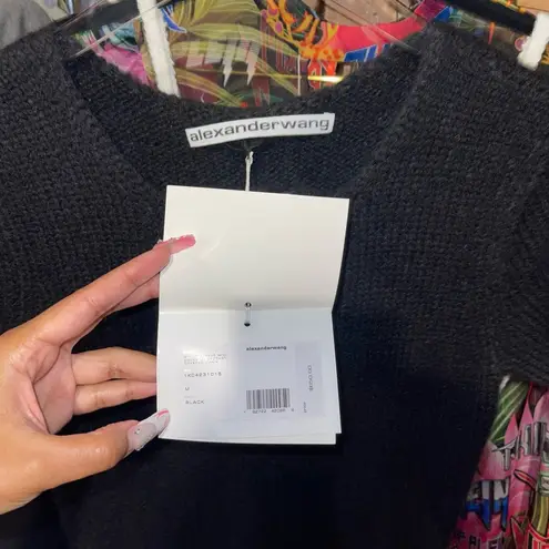 Alexander Wang Black Alpaca Rope-Detail Fuzzy Short Sleeve Mini Sweater Dress