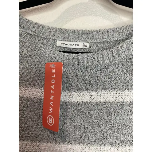 Staccato Striped Gray White Chenille Knit Sweater Pullover Top Women's XL