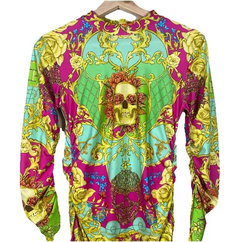 Philipp Plein Short Dress Baroque Size M SKULL Bodycon Designer Retails $1450 Yellow Size M