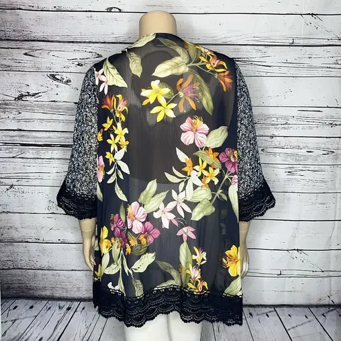 cj banks Size 2X Floral Print - Crochet Lace Trim Kimono Jacket Cardigan