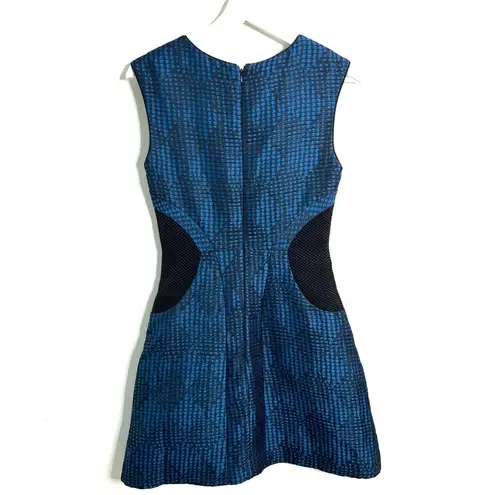 Reiss Kori Textured Fit and Flare Blue Black Dress Size 4