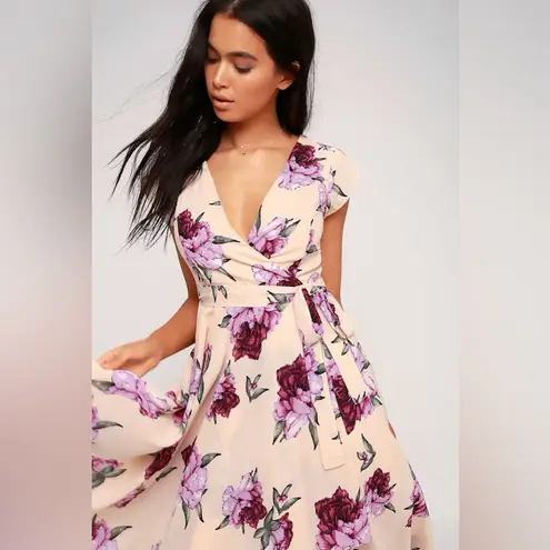 Lulu’s French Countryside Blush Floral Print High Low Hem Midi Dress Size S Purple