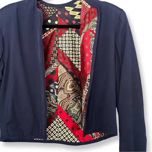 Vintage Cropped Reversible Babydoll Sleeved Tie Jacket Blue Size L