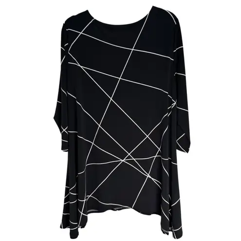 Alfani Black White Geometric Print Tunic Top Womens XL 3/4 Sleeve