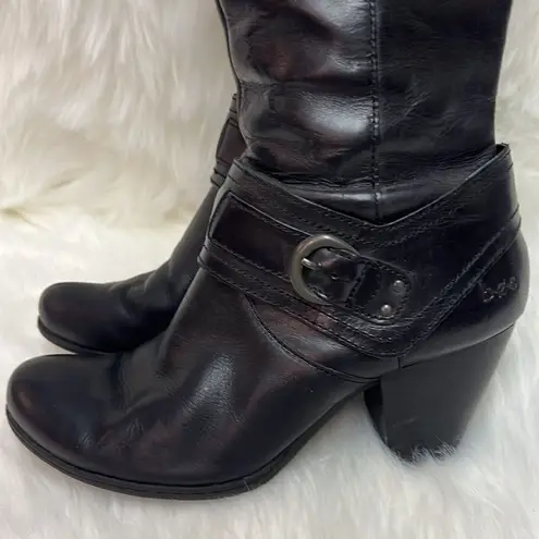 BOC Y2K Black Chunky Block Heel Saddle Belt Leather Tall Boots Size 7 Bin 21 Black