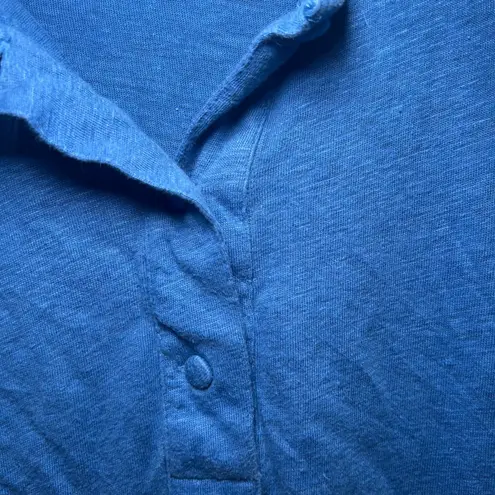 Lunya Blue Linen Henley T Shirt Top Womens XS sleep lounge pajama cozy summer