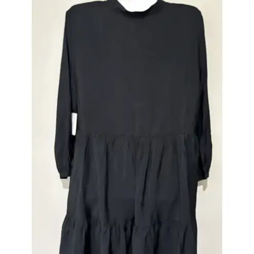 Ellen Tracy Women Black Casual Split Neck Tiered Sheer Flared Ruffled Dress M