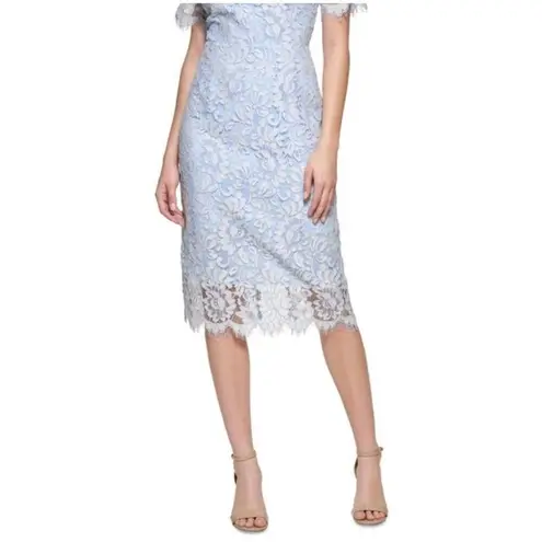 Eliza J ✨. Delicate Allover Lace Light/ Dusty blue Midi Sz 12 Dress✨