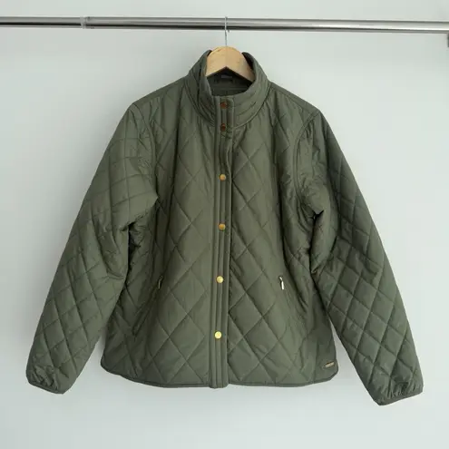 LL Bean Cozy Quilted Jacket Women Large Petite Green Olive Barn Riding Preppy