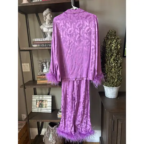 Nocturne Button Down Feathered Shirt Pants Matching Set Lilac Purple Womens Size Size XS