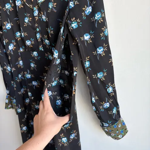 Sandro Paris Black Floral Button-Front Satin Dress- Size 38 (US 6) 100% Viscose