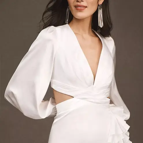 Mac Duggal 49524 Womens White Cut Out Asymmetrical Ruffled Gown Dress