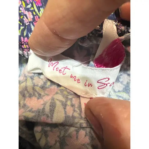 Meet Me in Santorini Floral Ruffle Trim Top Long Sleeve Medium Pink