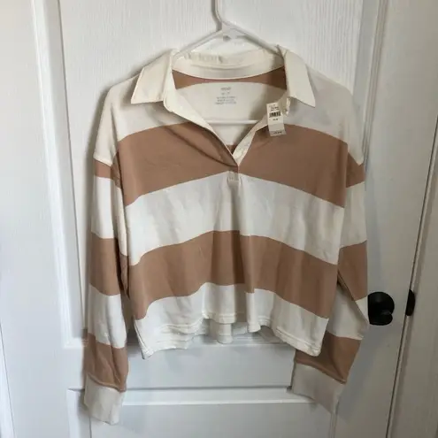 Aerie  Women's XS‎ Striped Cropped Long Sleeve Polo Shirt Multicolor NWT