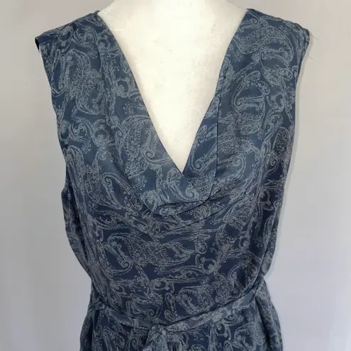LA Made New Paisley Print Sleeveless Cowl Neck Tie Waist Dress Blue
