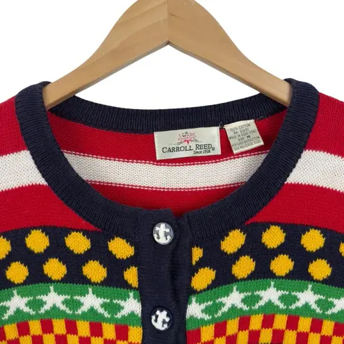 Carroll Reed Women's M Nautical Knit Cardigan Button Up Cotton Colorful 90's Black Size M