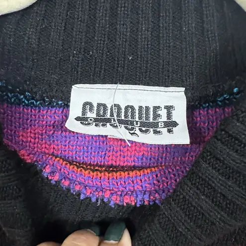 VTG Croquet Club Womens Sz L Geometric 80s 90s Retro Sweater Granny Core USA Black Size L