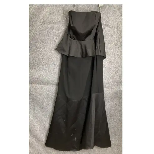 Vera Wang White Strapless Black Peplum Evening Gown Floor Length Dress 16 Black