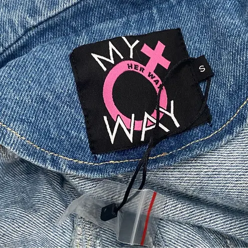 MY WAY HER WAY Denim Jean Wrap Belted Long Trench Jacket Outer Wear Size S NWOT Blue