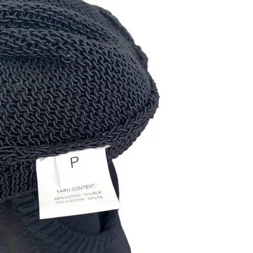 Derek Lam 10 Crosby Woven Crew Neck Top with Ribbed Hem Cuffs Black Size Small